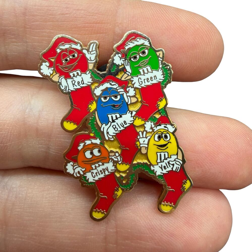Vintage M & M’s Christmas pin Candy Advertising Lapel Pin Badge Las Vegas World